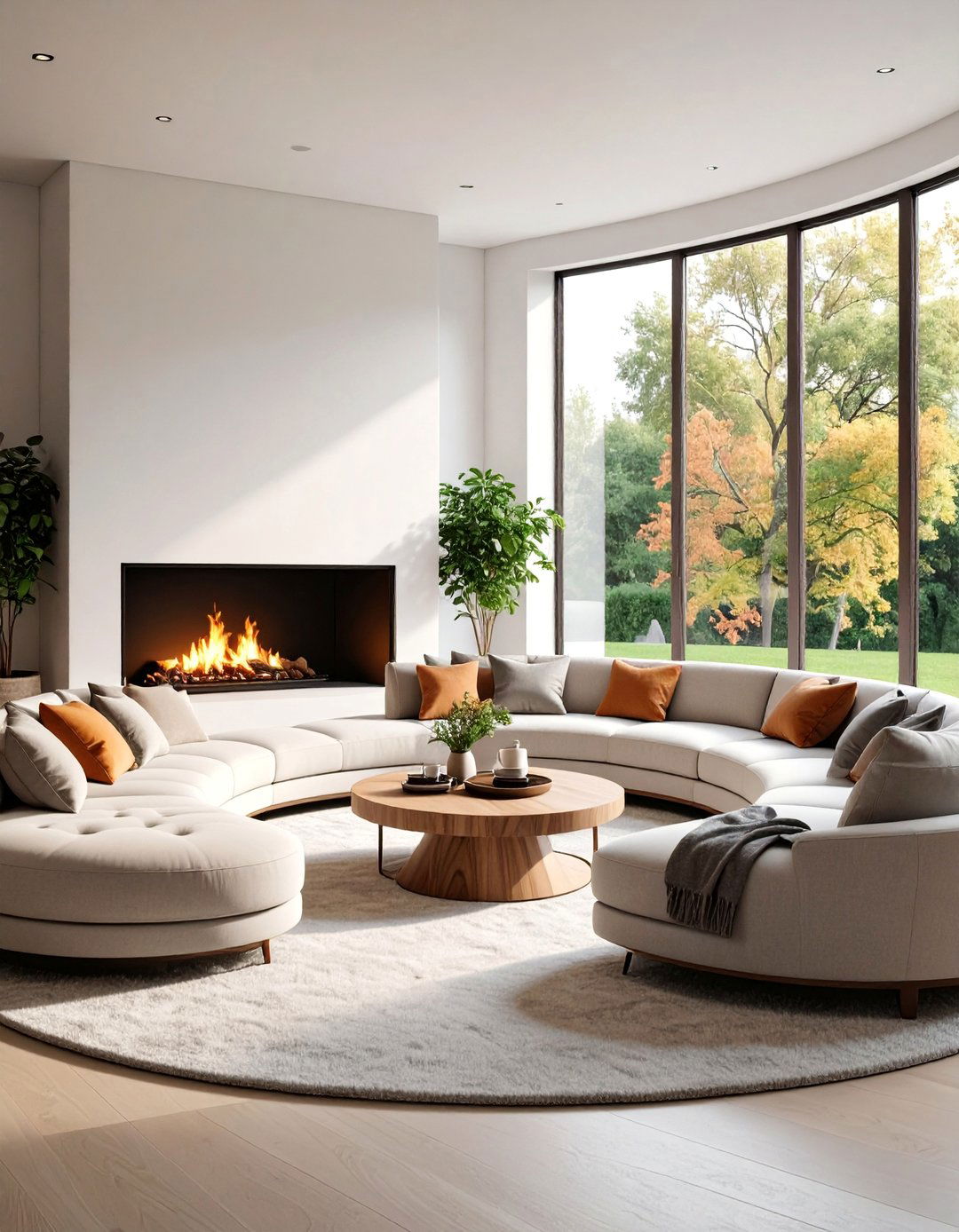 Curved Sectional Fireplace Seating - 25 Fireplace Seating Ideas