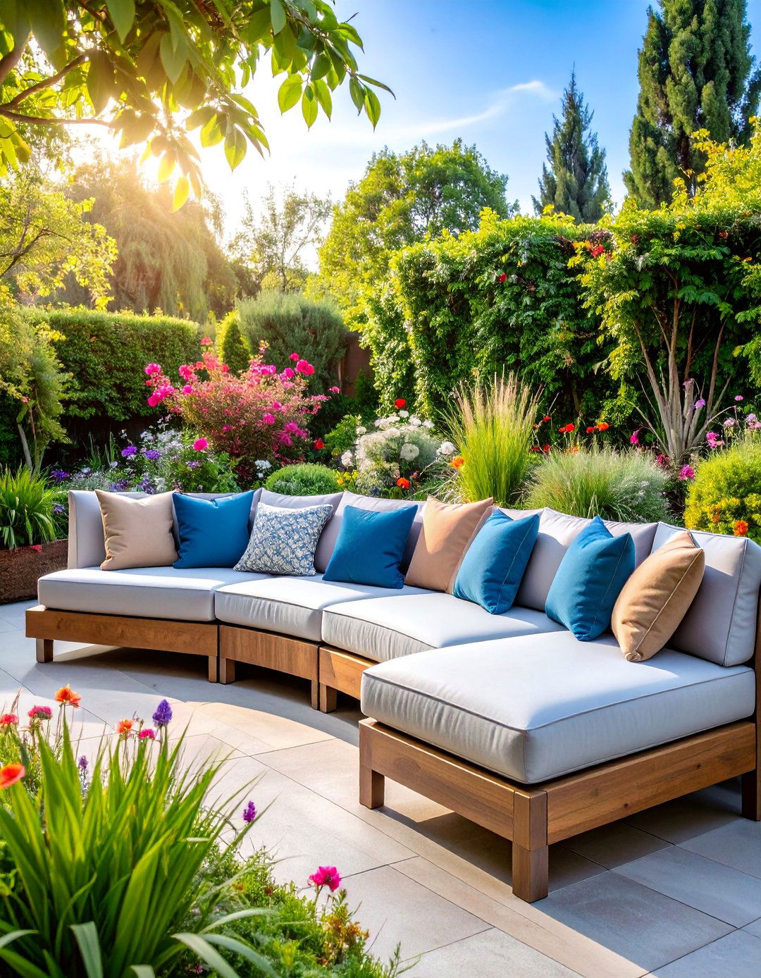 Curved Sectional Garden Bench for Large Gatherings - 25 Garden Bench Ideas