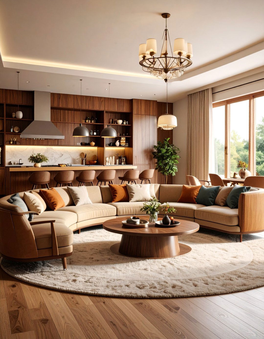 Curved Sectional Social Living Room - 25 1950s Living Room Ideas