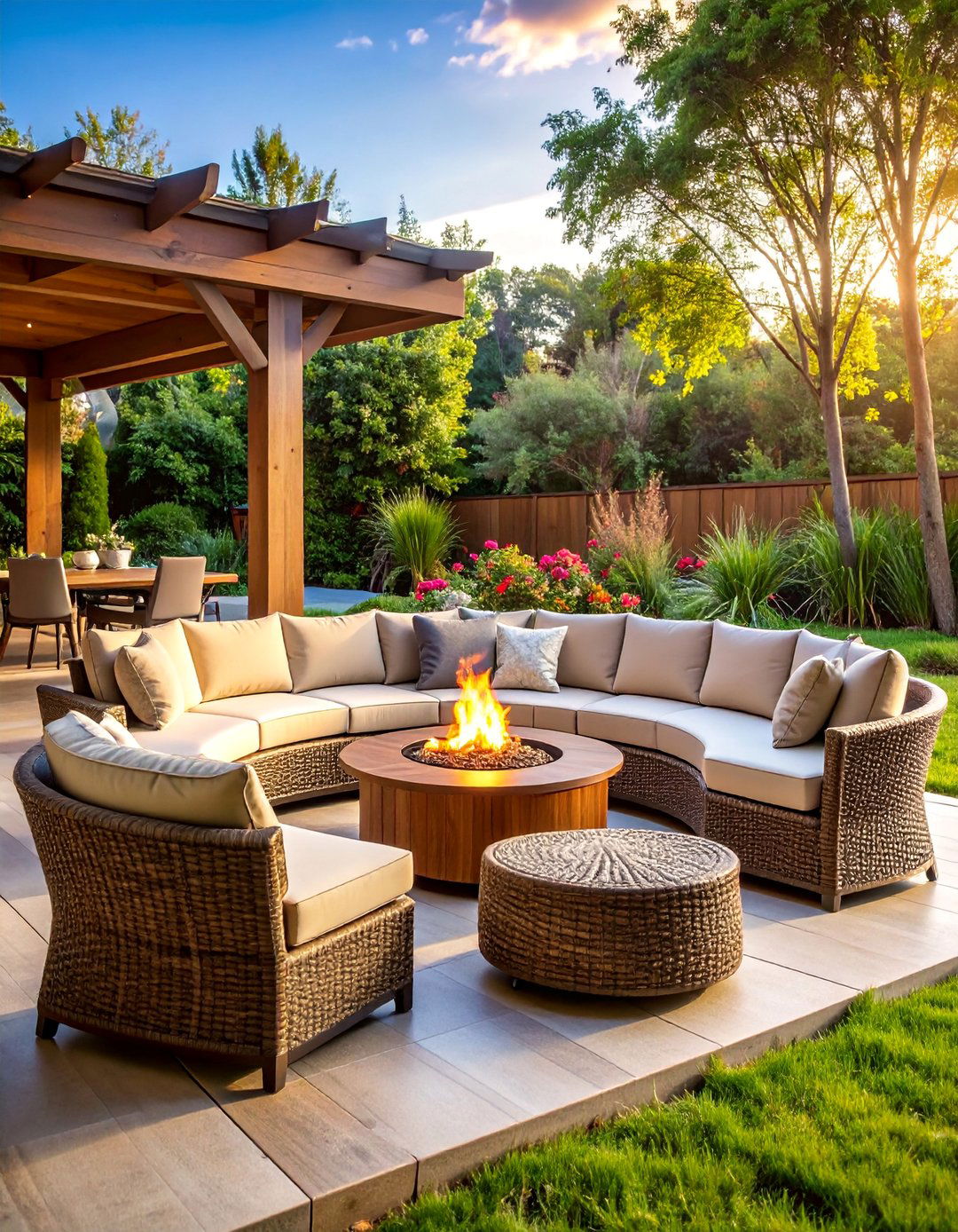 Curved Sectional with Fire Table Integration - 25 Garden Furniture Ideas