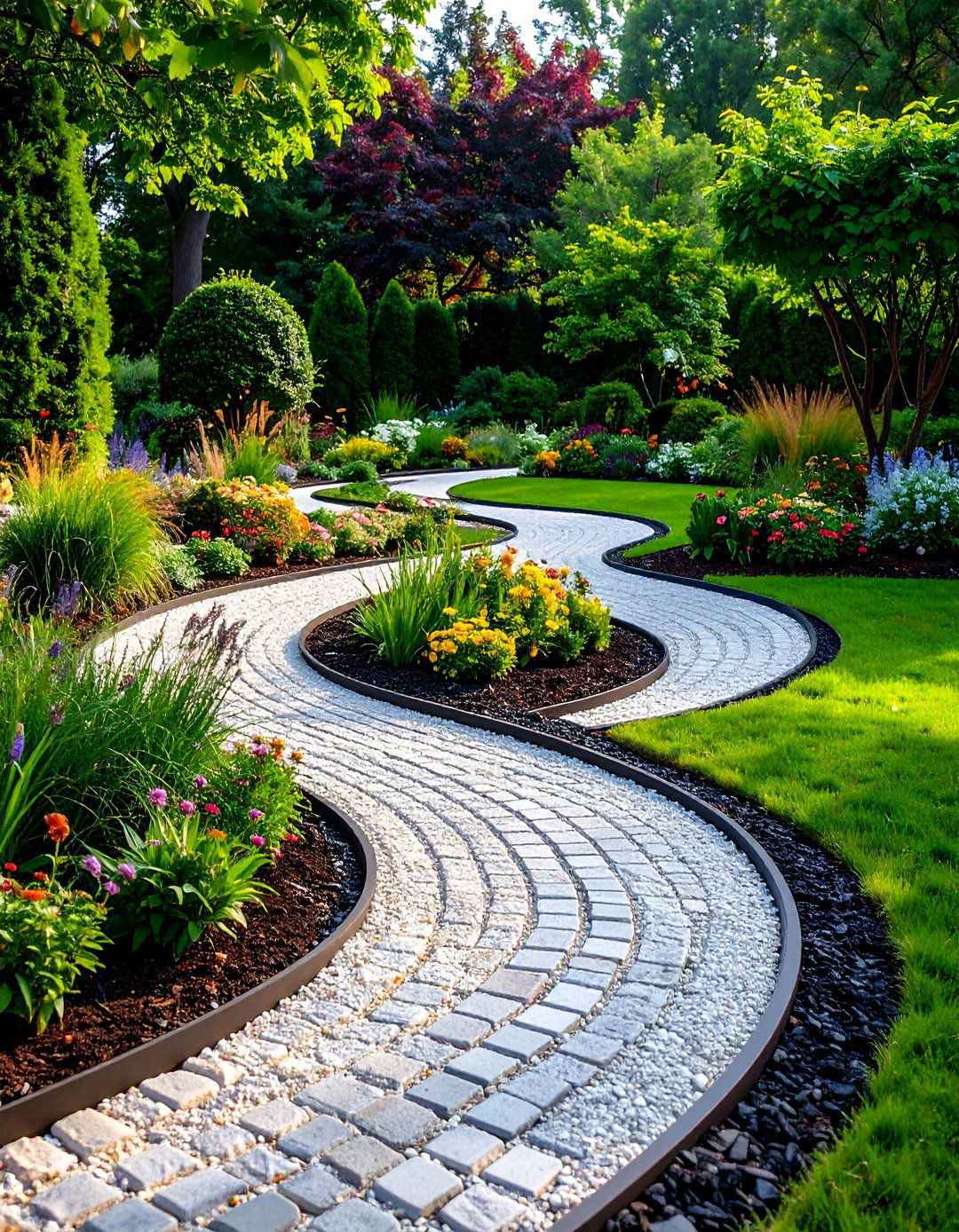 Curved Serpentine Composite Garden Walk - 25 Composite Walkway Ideas
