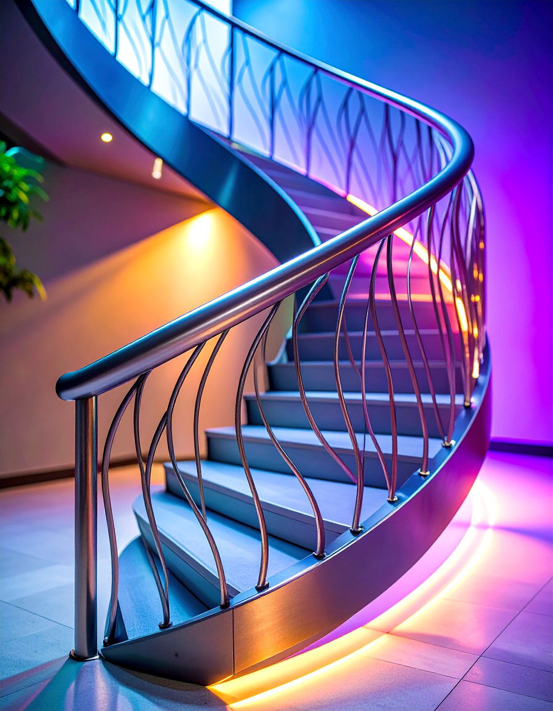 Curved Steel Sculptural Design - 25 Stair Railing Ideas