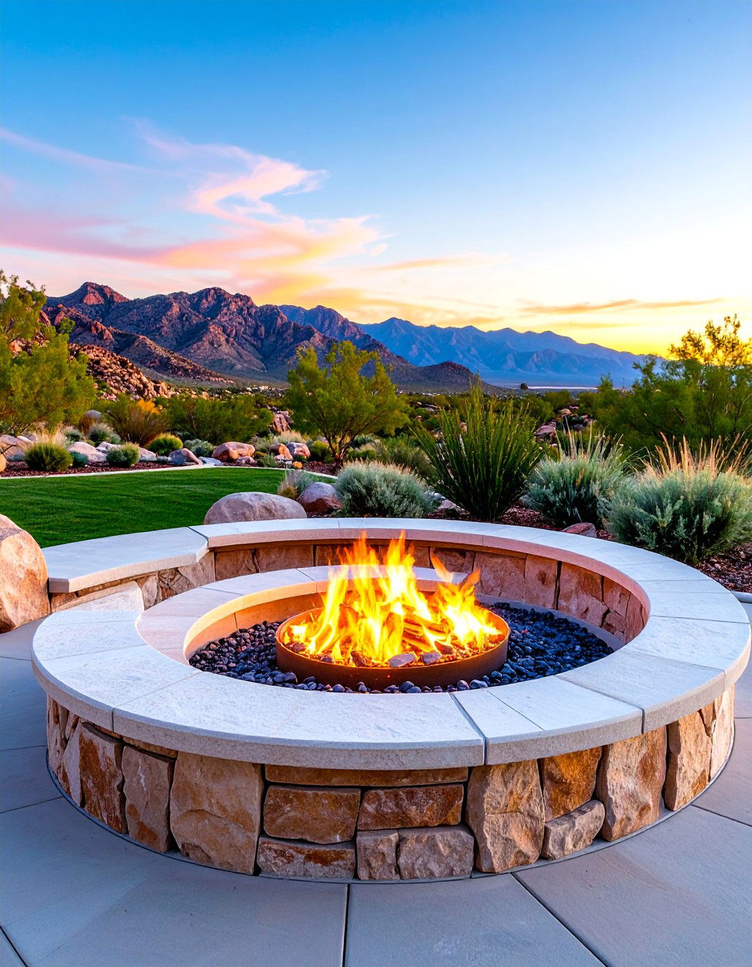 Curved Stone Fire Pit with Organic Flowing Design - 25 Stone Fire Pit Ideas