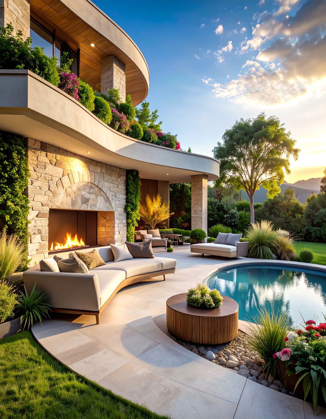Curved Stone Wall Fireplace Design - 25 Rustic Outdoor Fireplace Ideas