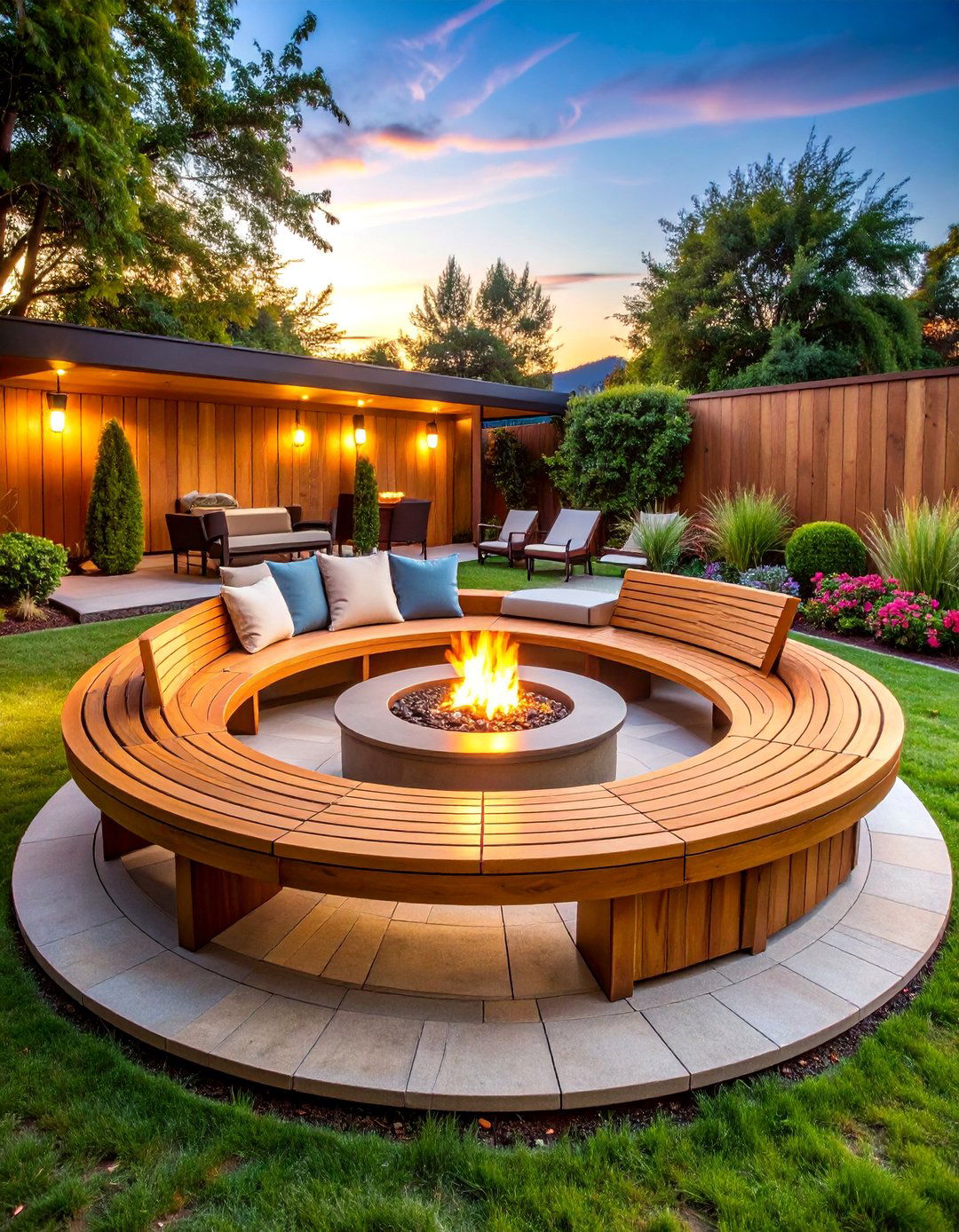 Curved Teak Garden Bench Around Fire Pit - 25 Garden Bench Ideas