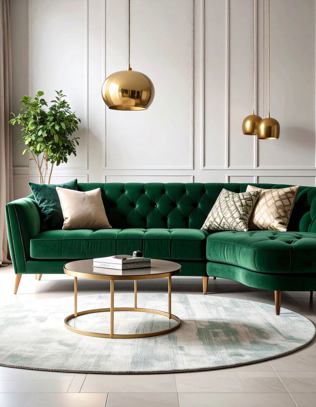 Curved Velvet Sectional with Organic Flow - 25 Living Room Couch Ideas