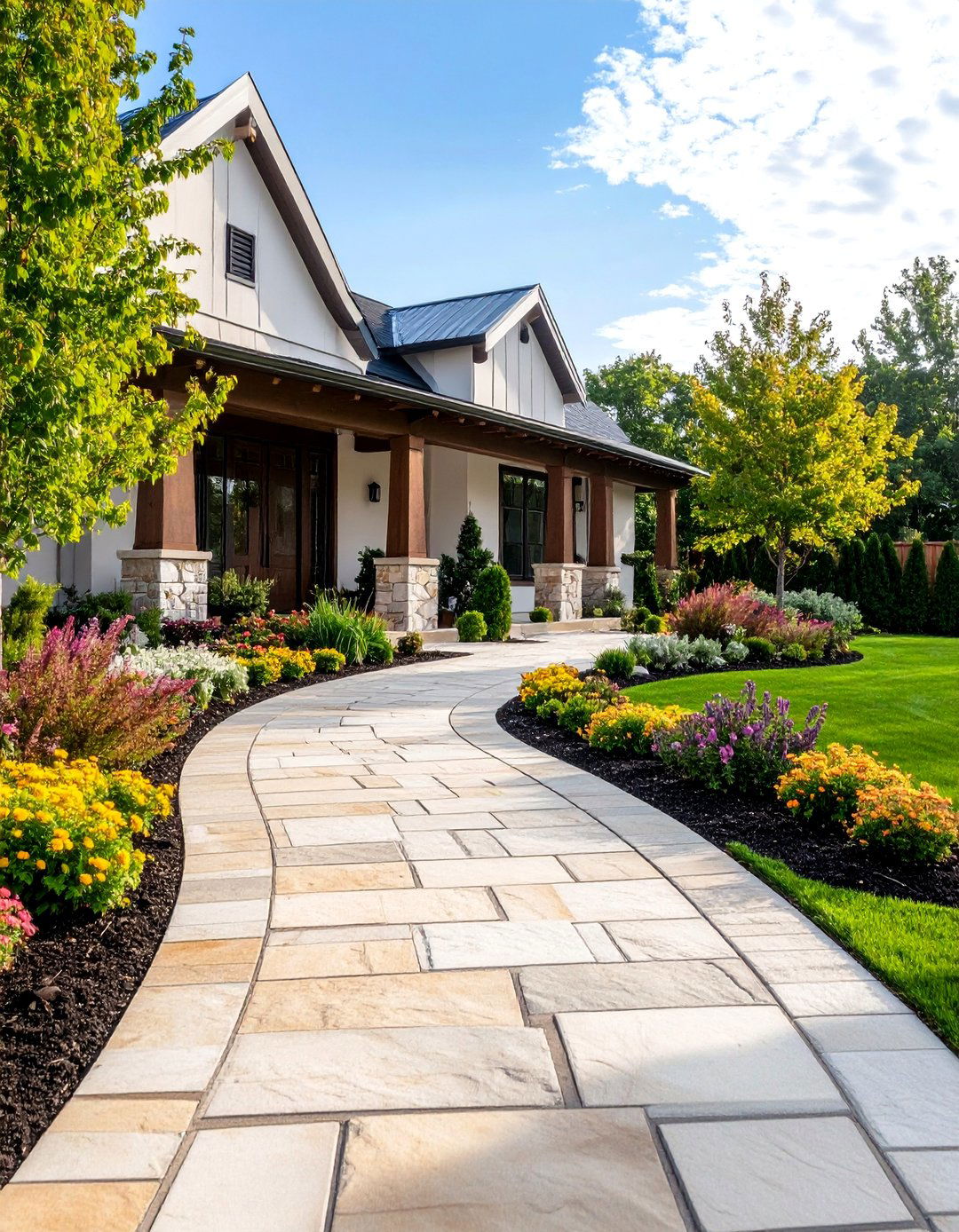 Curved Walkway Design with Natural Materials - 25 Curb Appeal Inspiration for Ranch Homes
