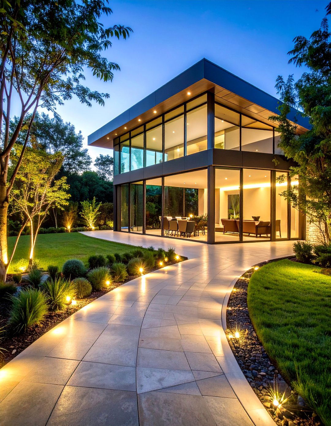Curved Walkway with Illuminated Glass Block Accents - 25 Curved Walkway Ideas