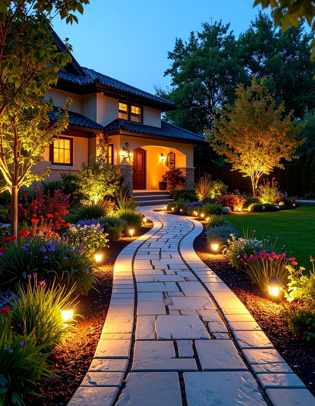 Curved Walkway with Integrated Lighting - 25 Hardscape Ideas