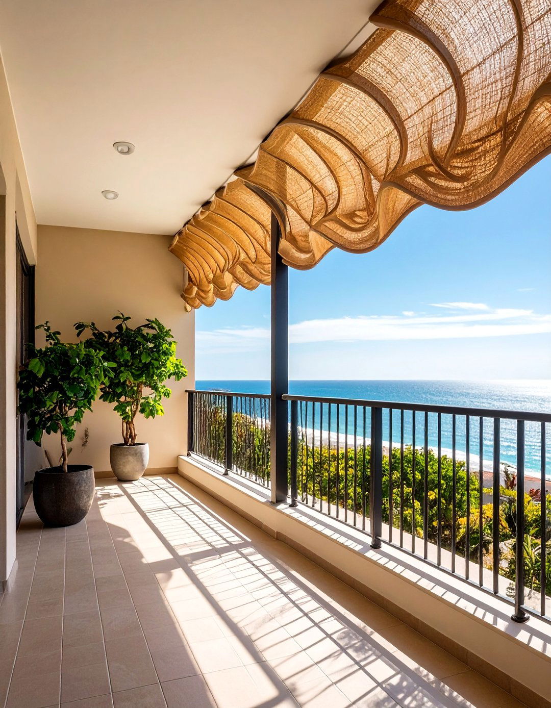 Curved Wave Trellis for Wind Protection and Aesthetics - 25 Balcony Trellis Ideas