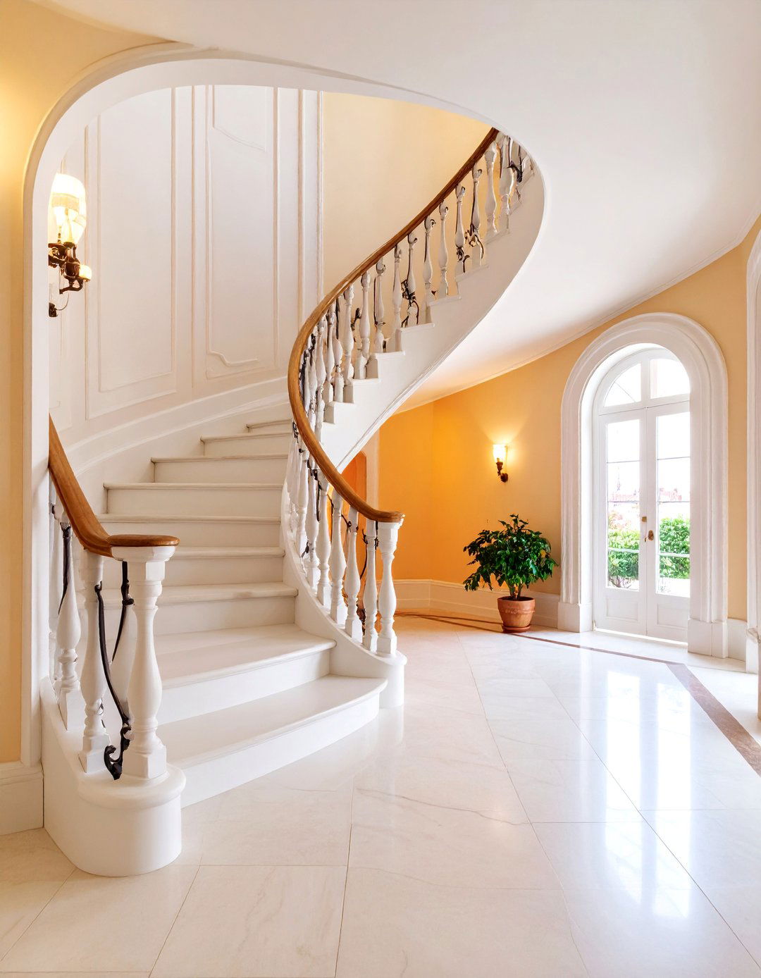 Curved White Oak Staircase with Wrought Iron Details - 25 White Oak Staircase Ideas