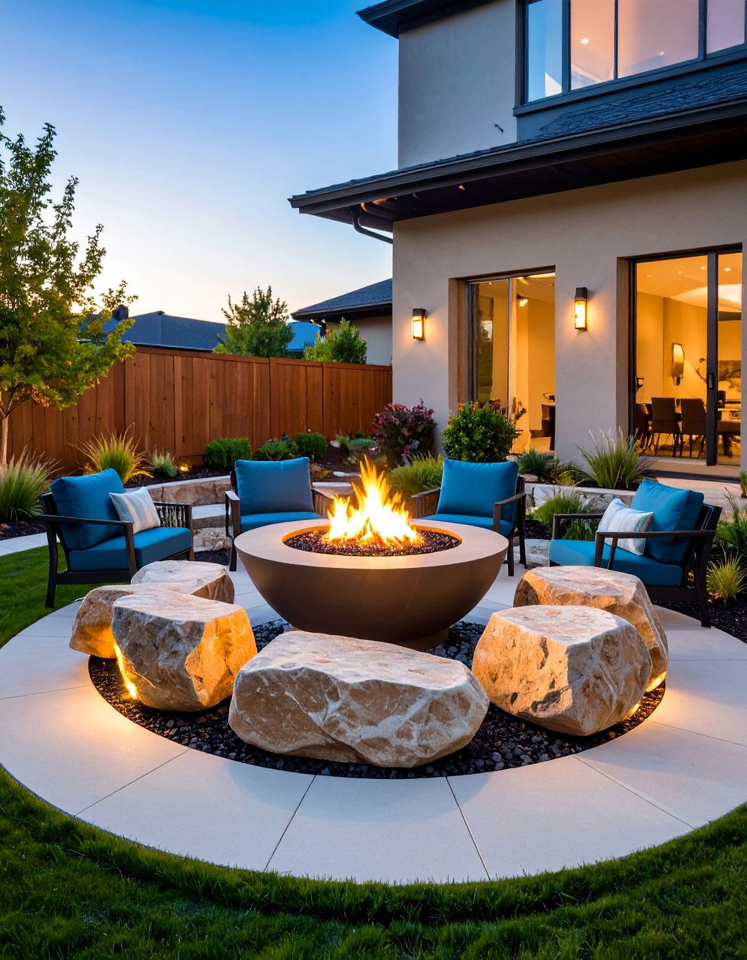 Custom Boulder Fire Pit with Unique Natural Character - 25 Stone Fire Pit Ideas