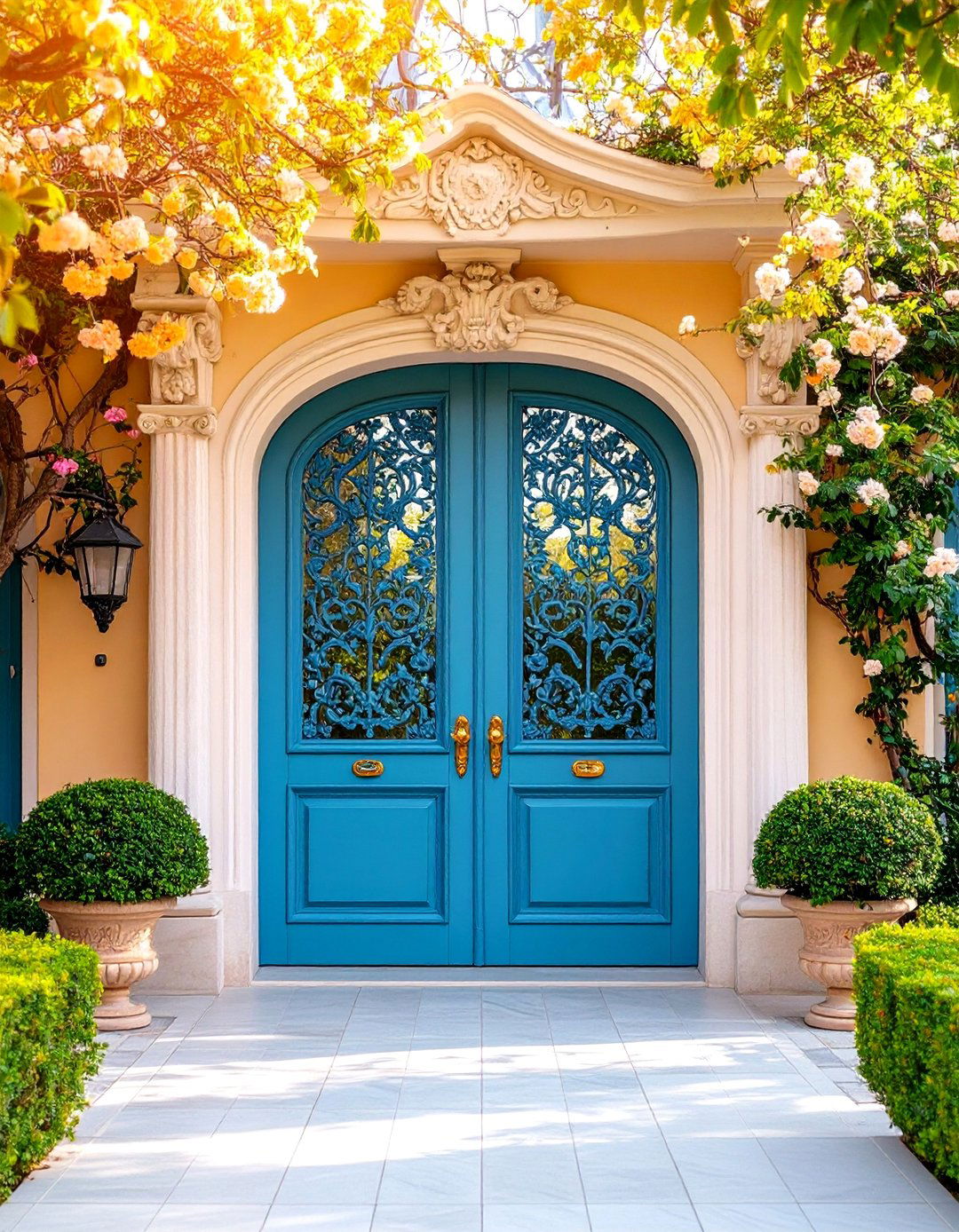 Custom Carved Double Doors with Artistic Details - 25 Double Front Door Ideas
