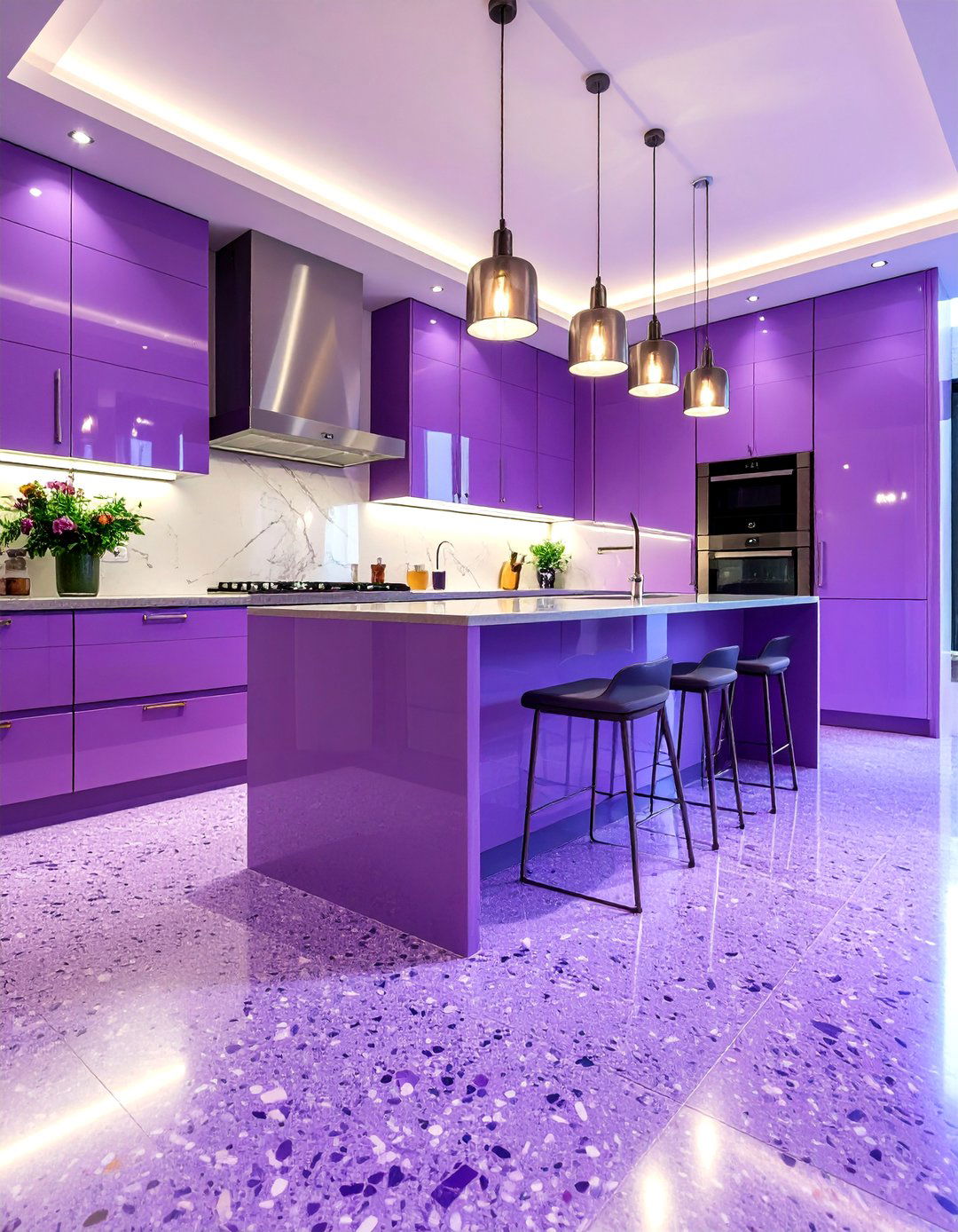 Custom Color Terrazzo Kitchen Floor Matching Cabinetry - 25 Terrazzo Kitchen Floor Ideas