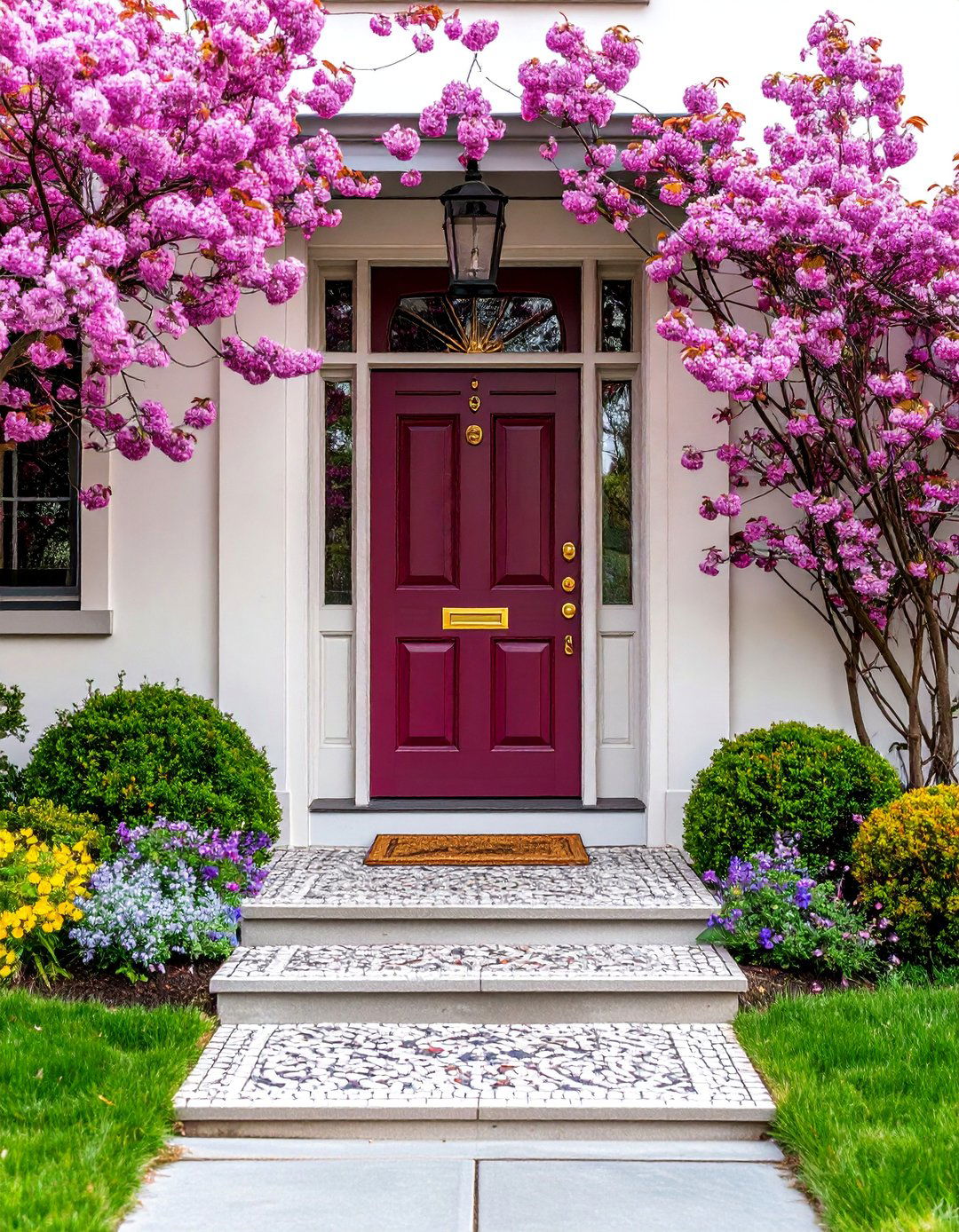 Custom Embellished Burgundy Front Door with Hand Painted Motifs - 25 Burgundy Front Door Ideas