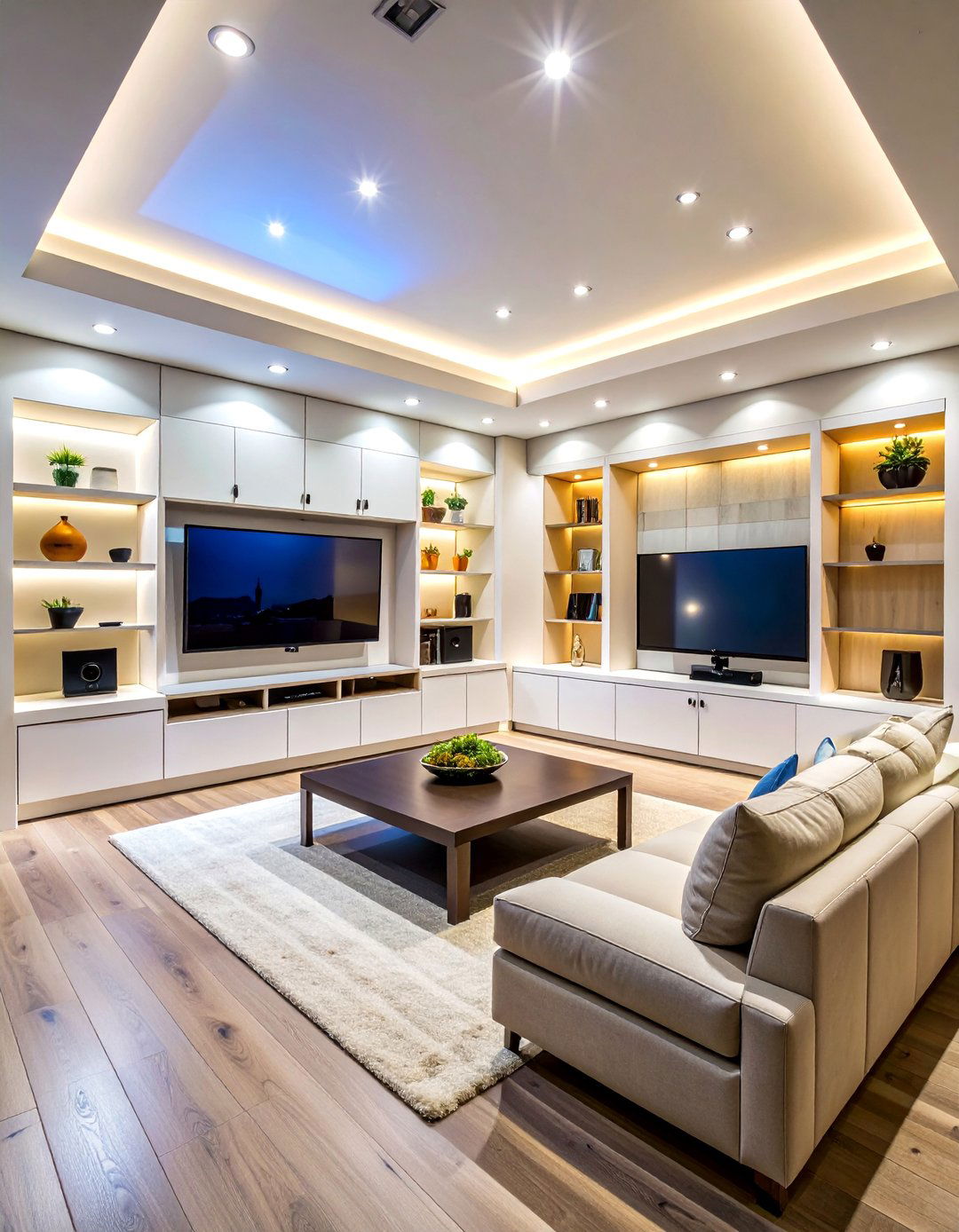 Custom Entertainment Center with Integrated Lighting - 25 Basement Furniture Ideas
