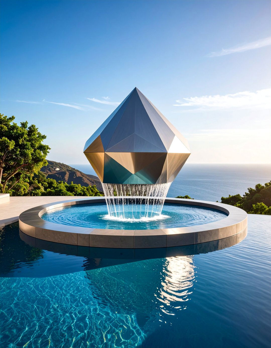 Custom Geometric Pool Fountain - 25 Pool Fountain Ideas