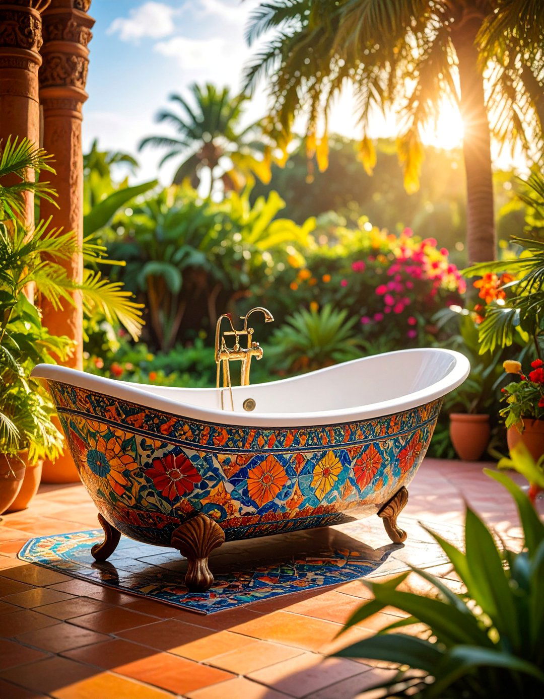 Custom Mosaic Tile Outdoor Bathtub - 25 Outdoor Bathtub Ideas