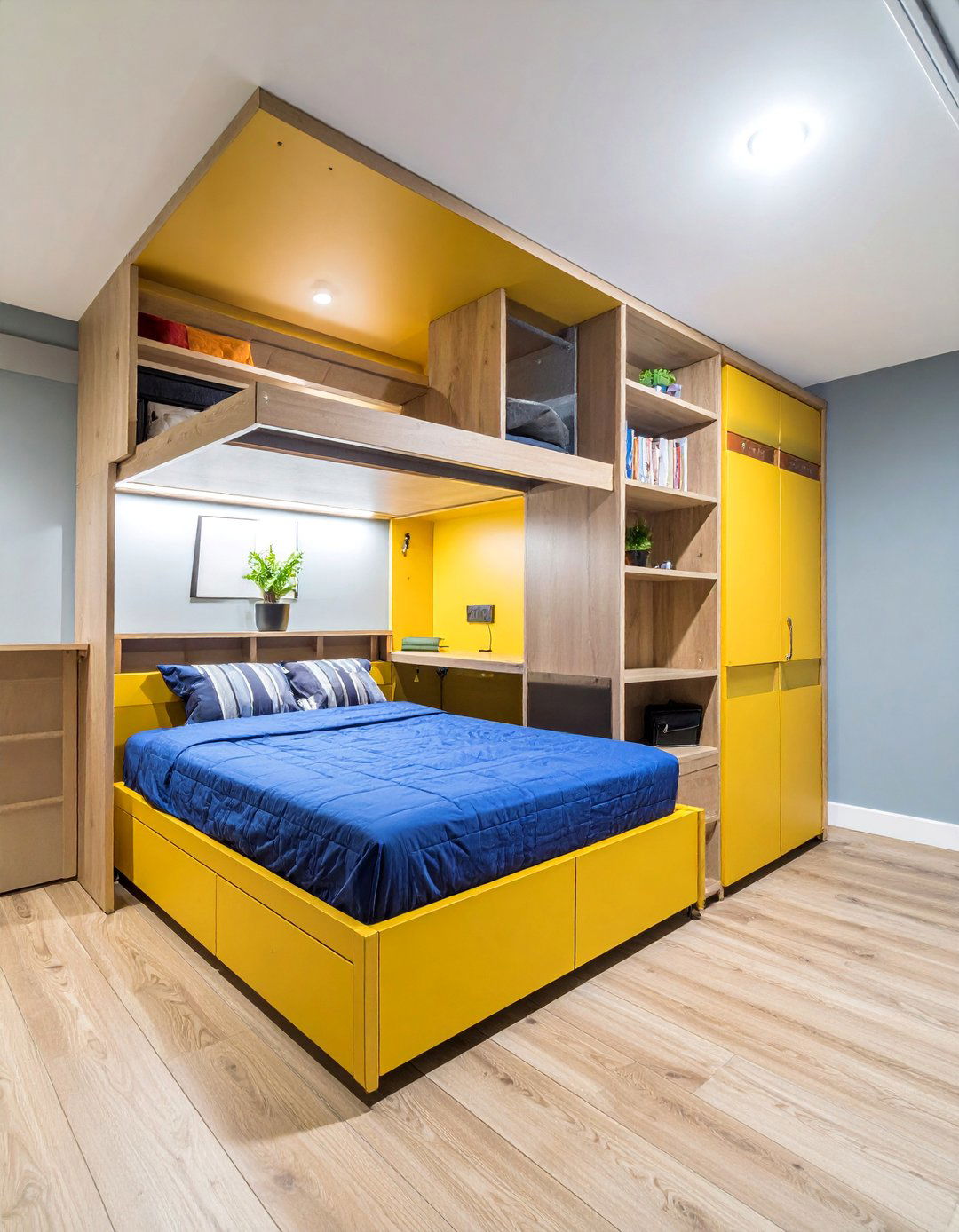 Custom Murphy Bed with Integrated Desk Surface - 25 Basement Furniture Ideas