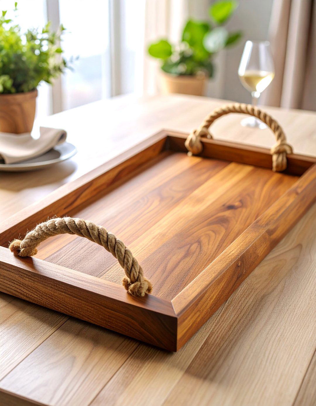 Custom Wooden Serving Tray with Rope Handles - 25 Personalized Wedding Gift Ideas