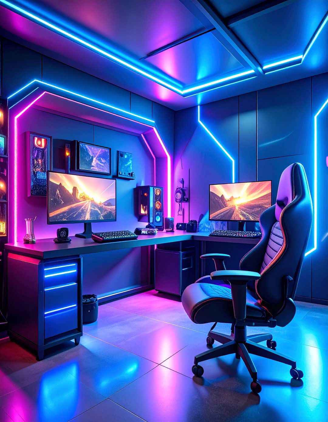 Cyberpunk Futuristic Gaming Den - 25 Small Game Room Ideas