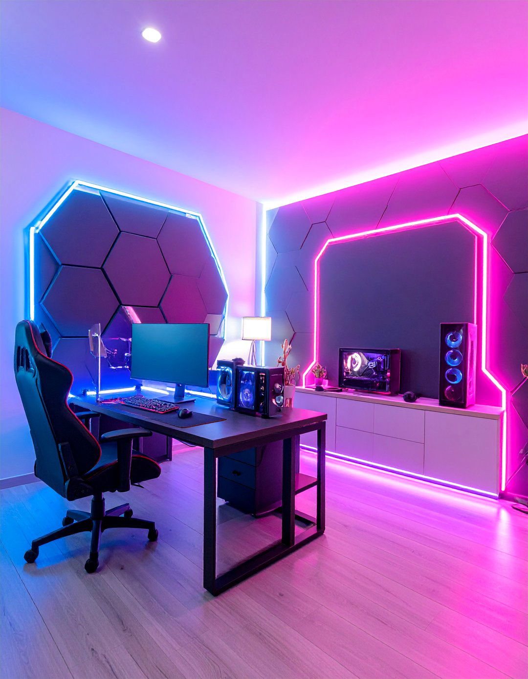 Cyberpunk Gaming Room with Neon RGB Strips - 25 Aesthetic Room Ideas With Led Lights