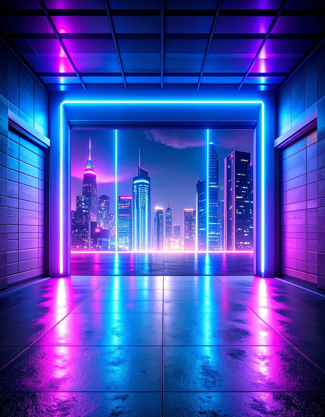 Cyberpunk Neon Cityscape Garage Door Mural - 25 Garage Door Murals