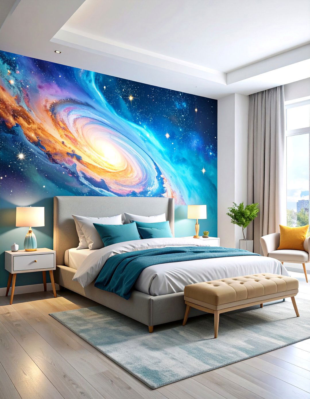 DIY Galaxy Painted Wall Mural Bedroom - 25 galaxy space-themed bedroom ideas
