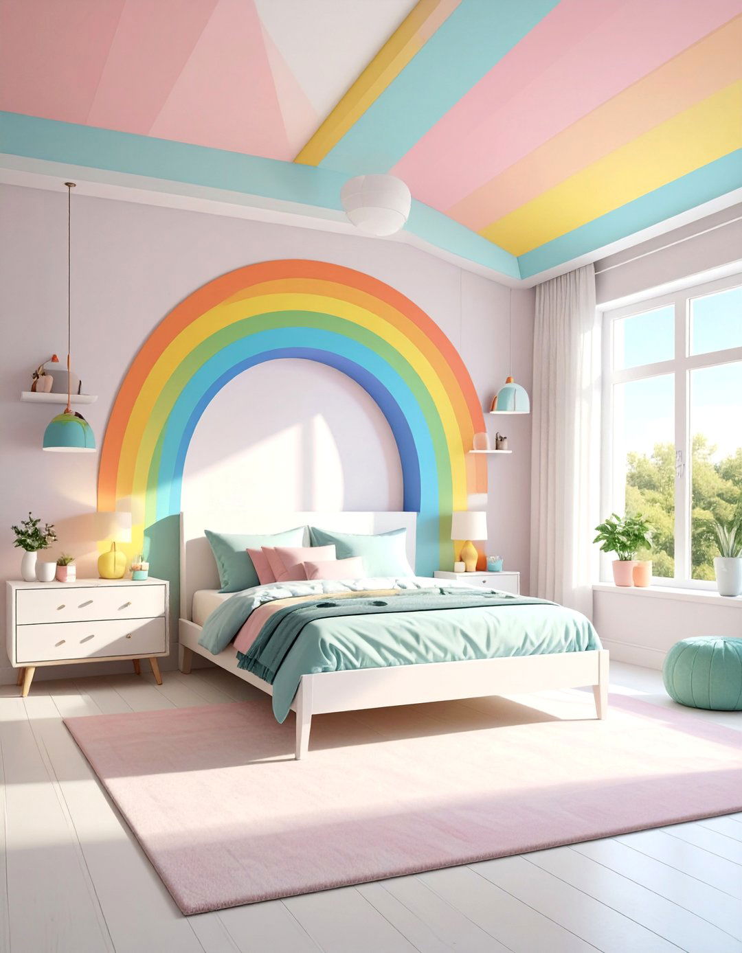 DIY Washi Tape Rainbow Bedroom Accent - 25 Rainbow Bedroom Ideas