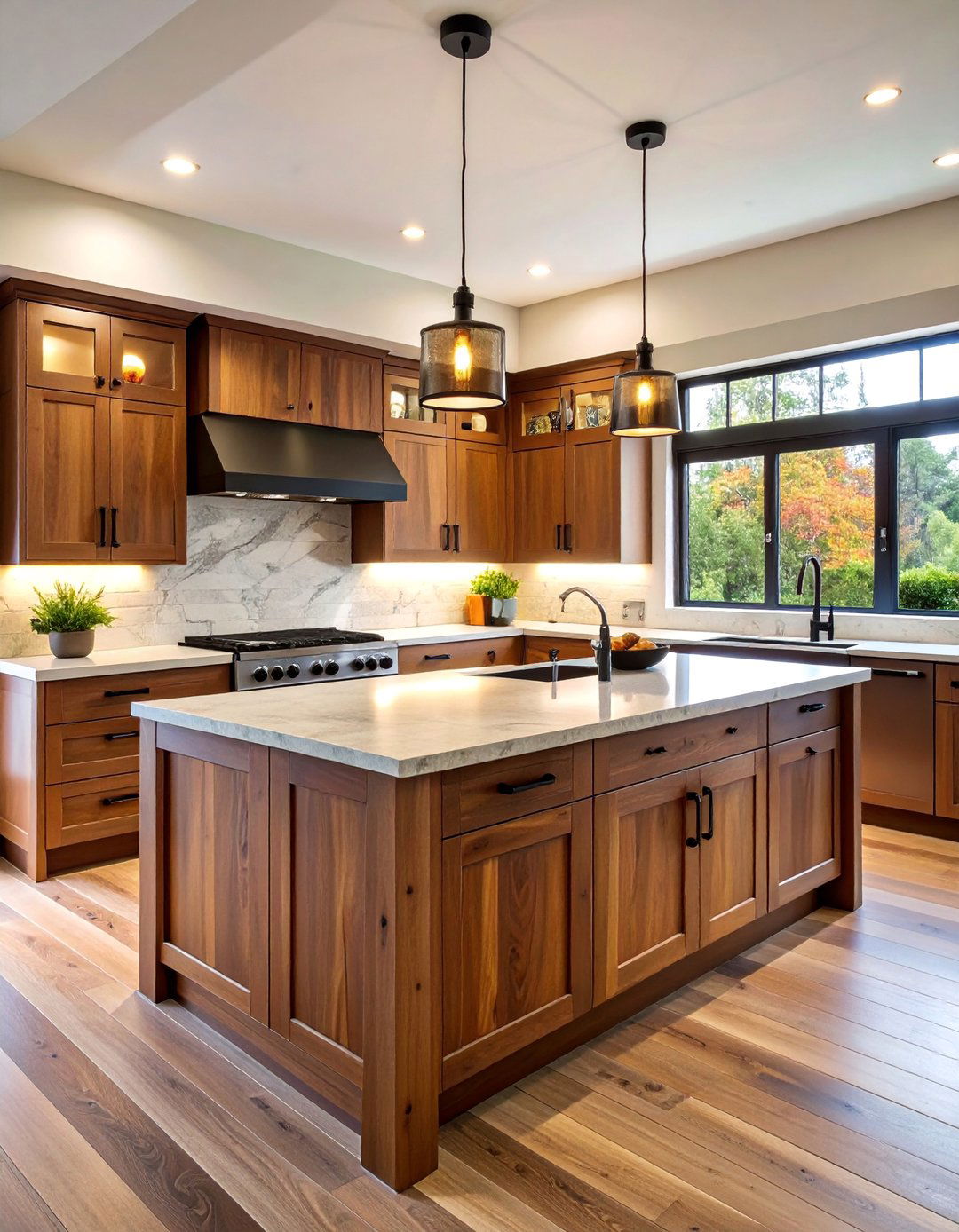 Dark Acacia Wood Cabinets with Natural Edge Details - 25 Dark Wood Kitchen Cabinets