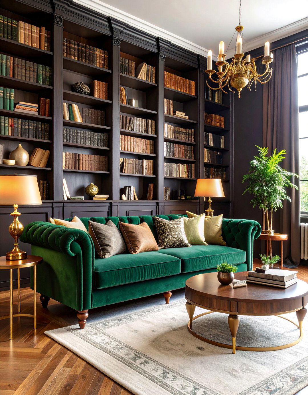 Dark Academia Gothic Living Room with Library Elements - 25 Gothic Living Room Ideas
