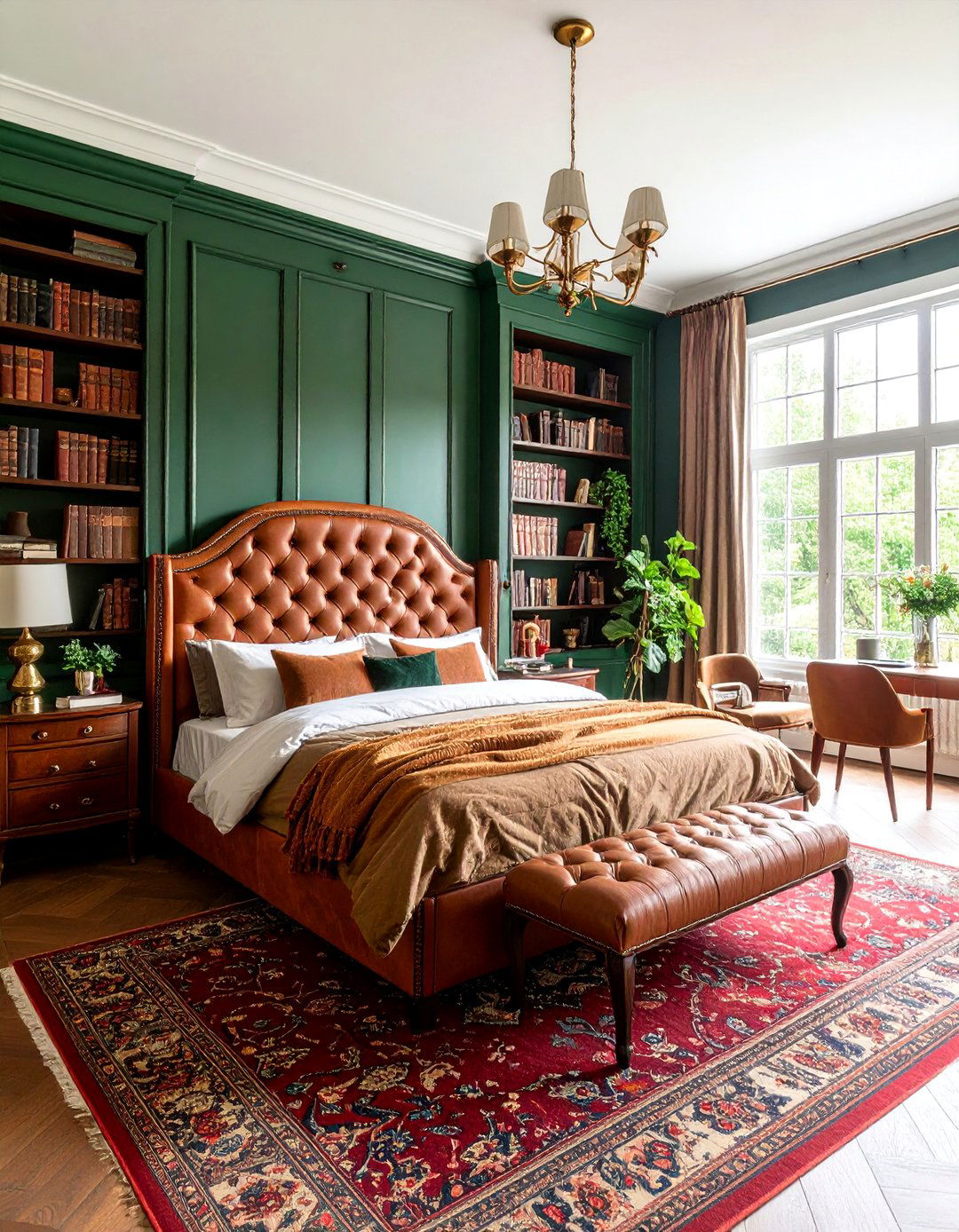 Dark Academia Master Bedroom with Rich Library Elements - 25 Master Bedroom Ideas