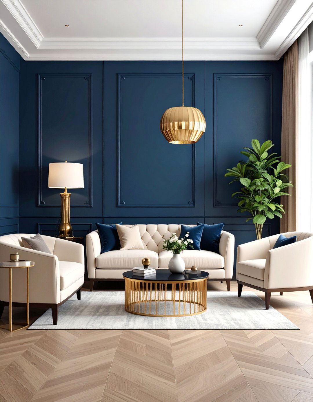 Dark Accent Wall with Light Furniture - 25 Transitional Living Room Ideas