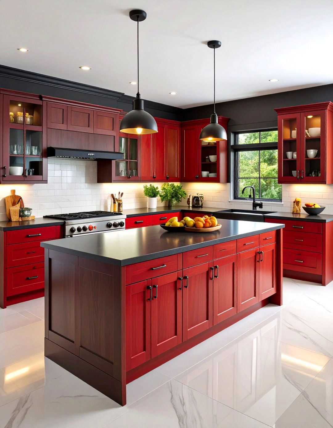 Dark Alder Wood Cabinets with Glass Panel Inserts - 25 Dark Wood Kitchen Cabinets