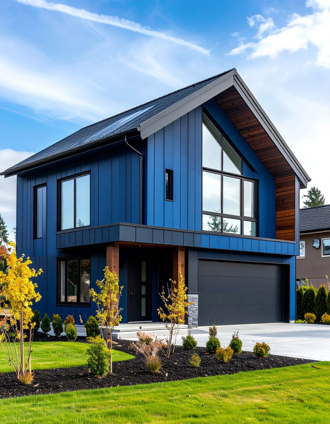 Dark Blue Modern with Black Steel Frames - 25 Blue House With Black Trim Ideas
