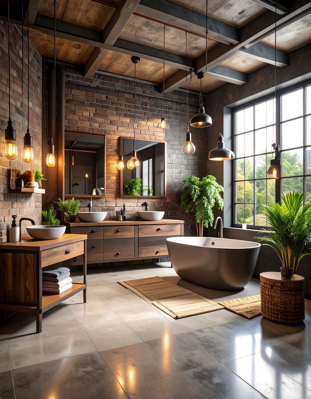Dark Brick Industrial Loft Bathroom - 25 Dark Bathroom Ideas