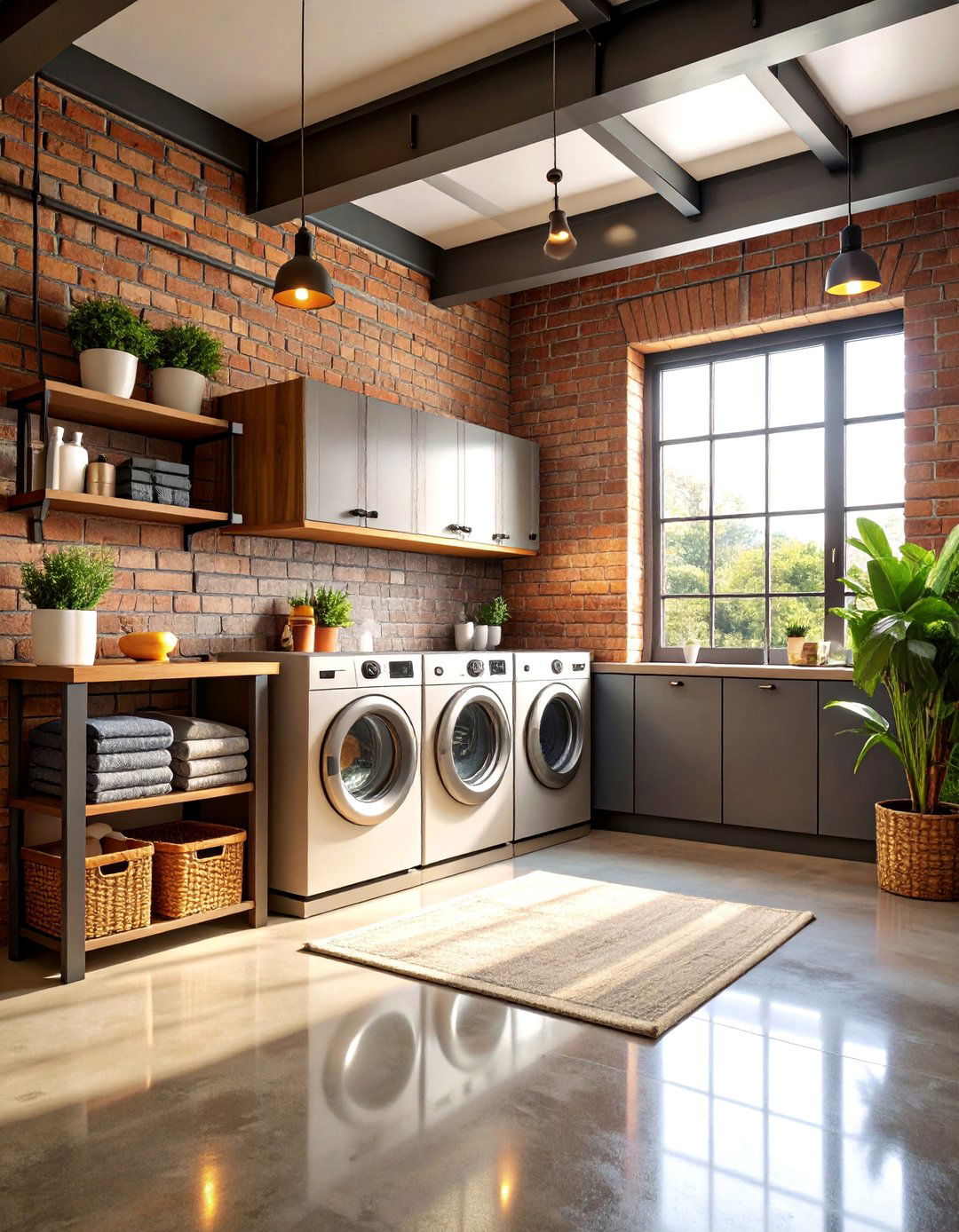 Dark Brick Loft Style Laundry Room - 25 dark & moody laundry room ideas