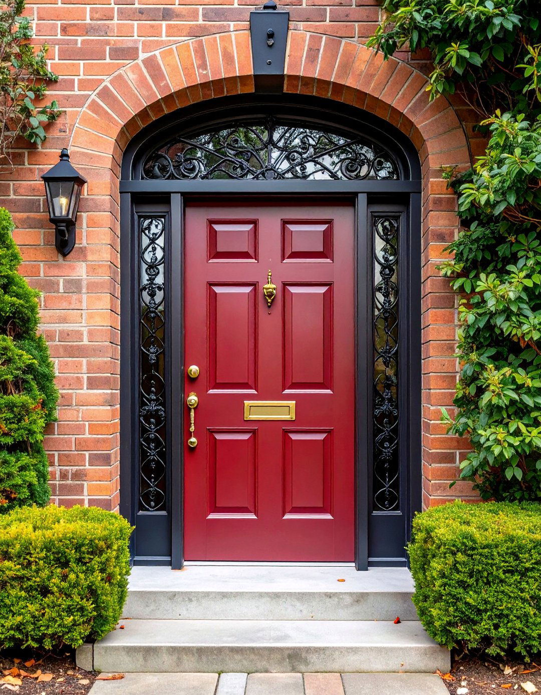 Dark Brick Red Door with Industrial Hardware Accents - 25 Dark Red Front Door Ideas