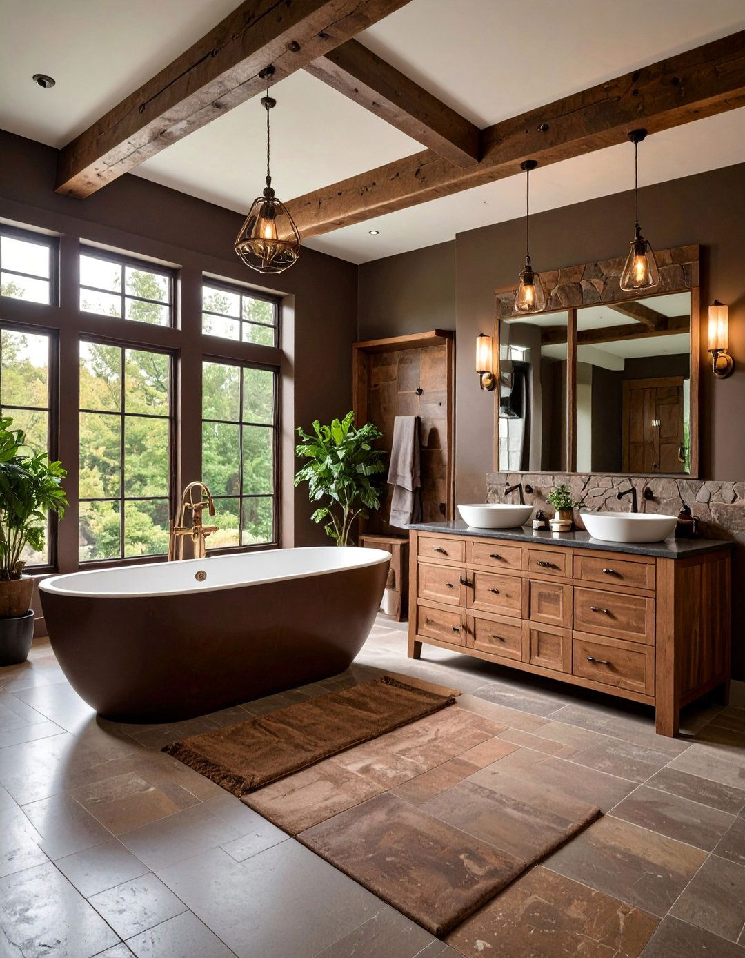 Dark Brown Leather Bathroom with Masculine Details - 25 Dark Bathroom Ideas