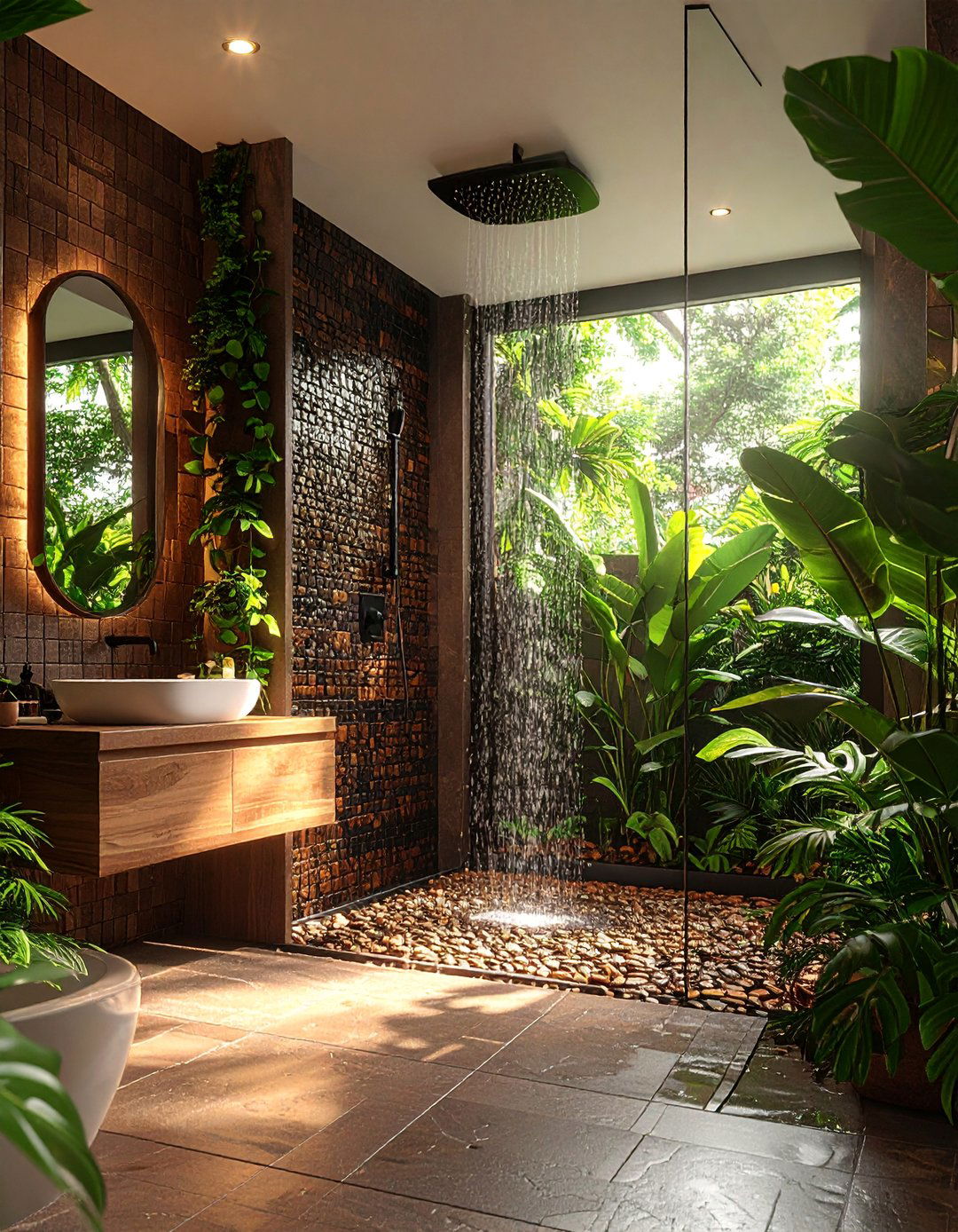 Dark Brown Mosaic with Black Grout Lines - 25 brown and black bathroom ideas