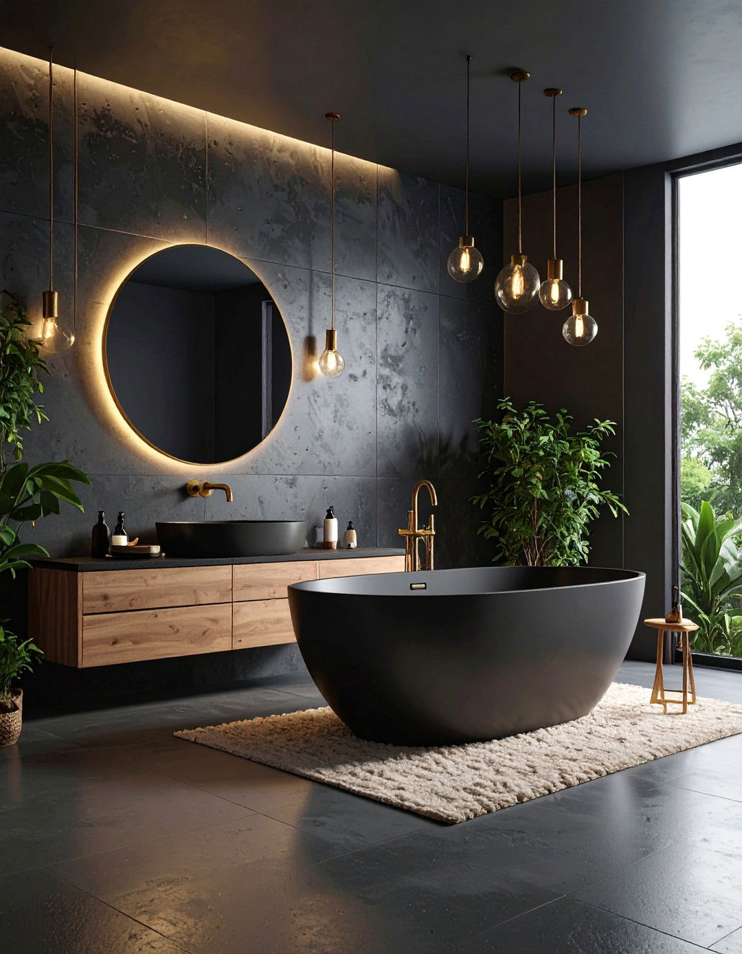 Dark Charcoal Concrete Bathroom - 25 Concrete Bathroom Ideas