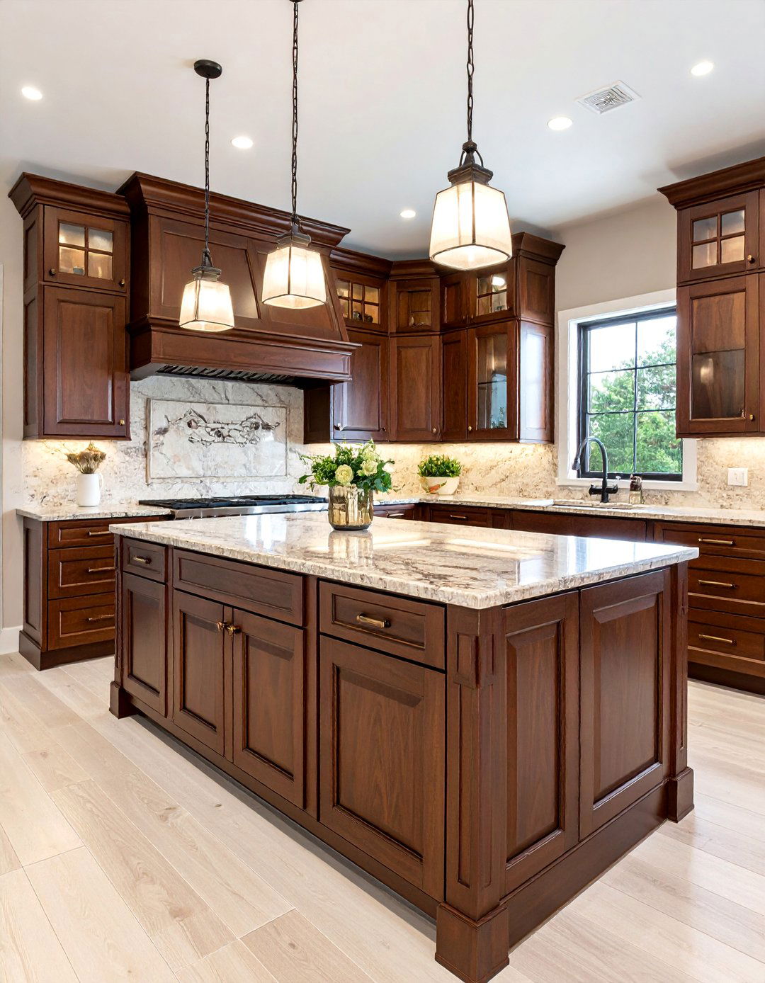 Dark Cherry Traditional Raised Panel Cabinets - 25 Dark Wood Kitchen Cabinets