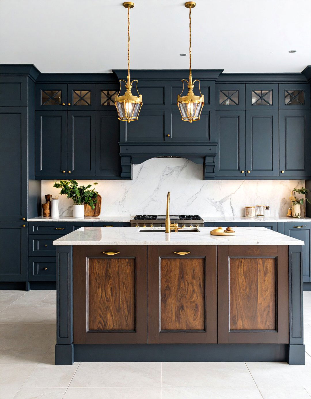 Dark Chestnut Cabinet Doors with Decorative Molding - 25 Dark Wood Kitchen Cabinets