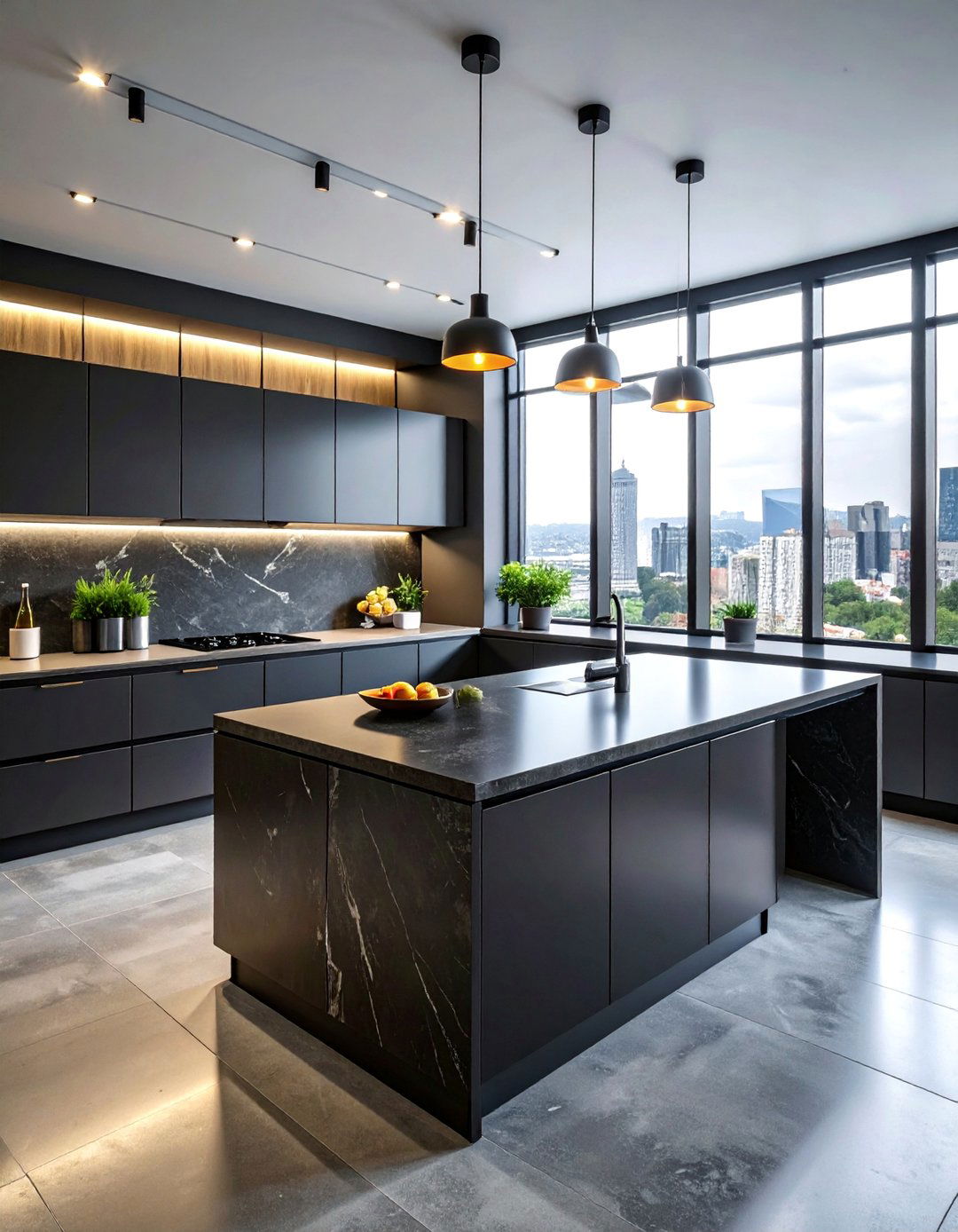 Dark Concrete Countertops with Dramatic Contrast - 25 Concrete Countertop Ideas