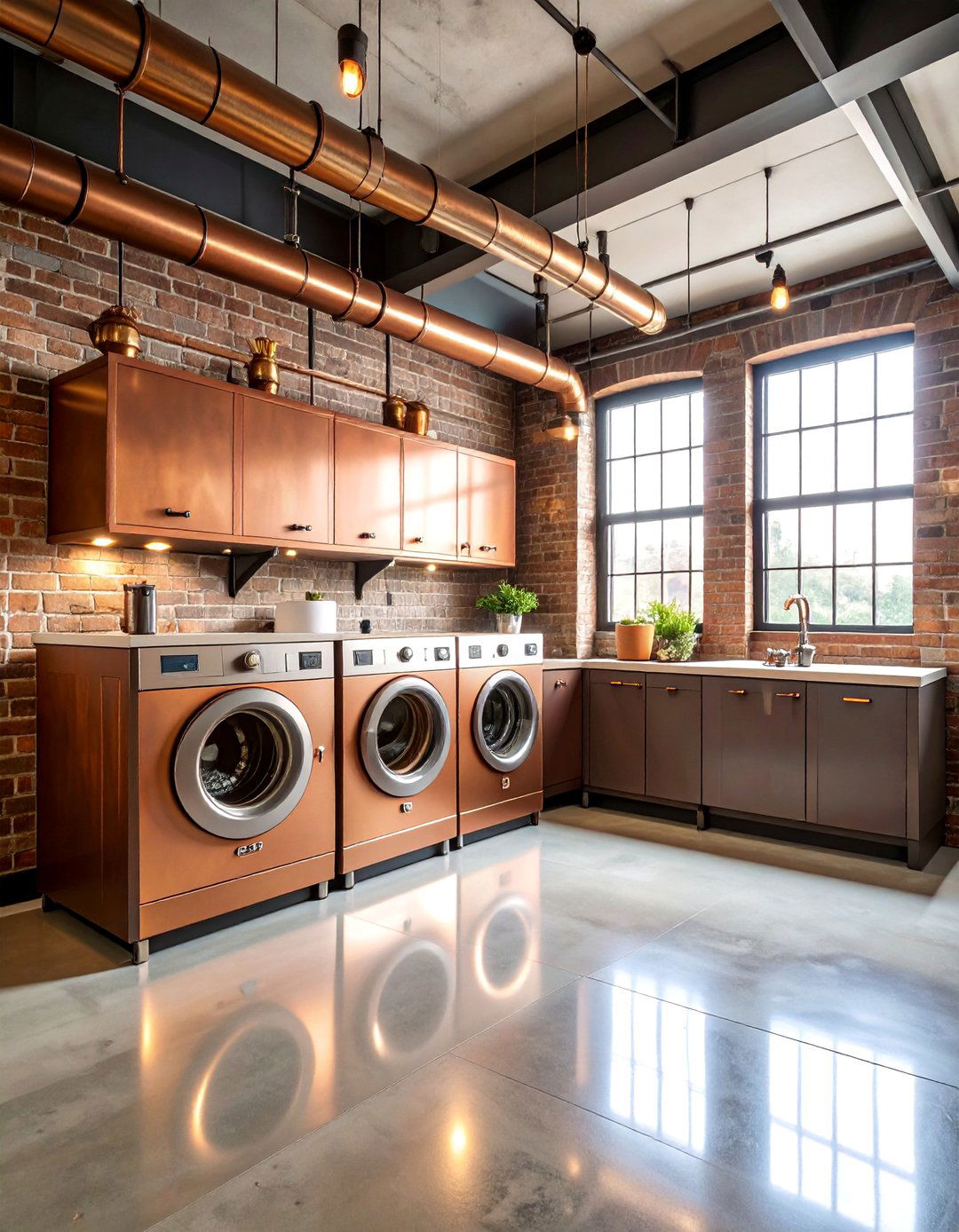 Dark Copper Industrial Laundry Room - 25 dark & moody laundry room ideas