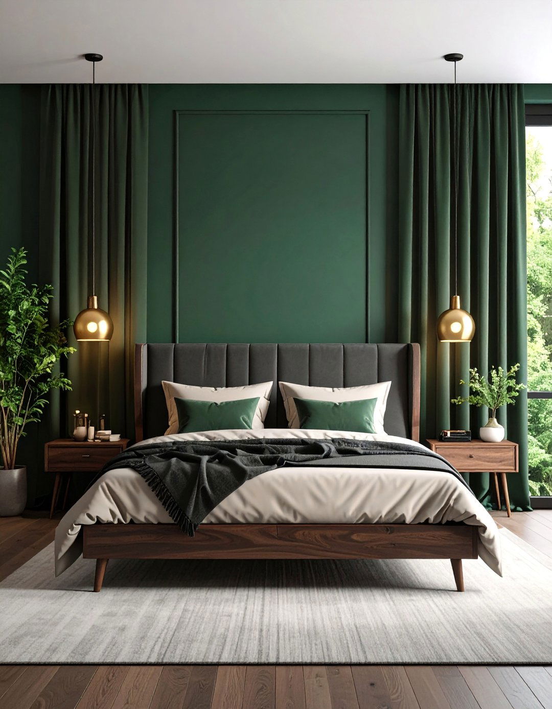Dark Forest Bedroom with Moody Green Walls - 25 Forest Themed Bedroom Ideas