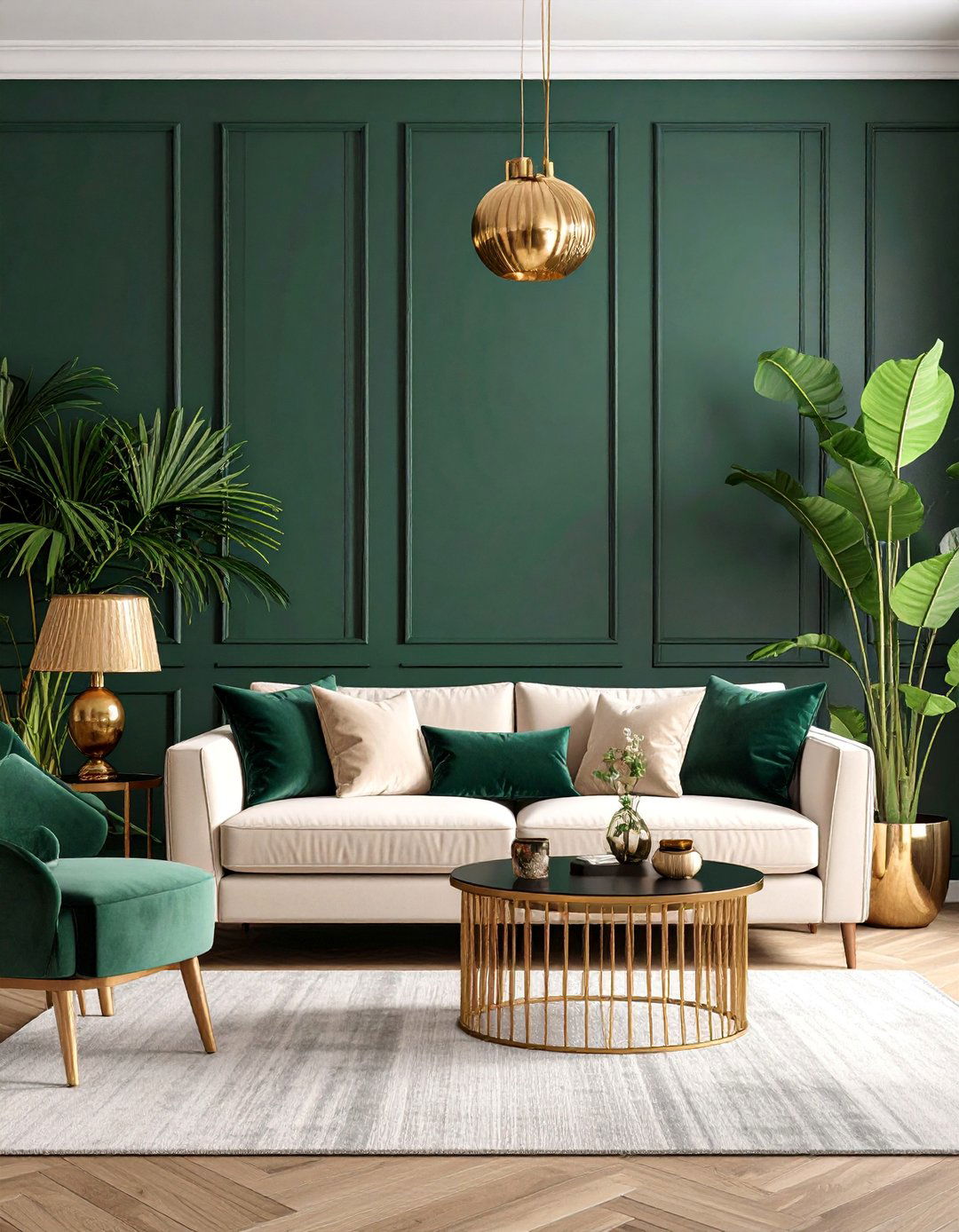 Dark Forest Green Living Room Feature Wall - 25 Green Accent Wall Ideas