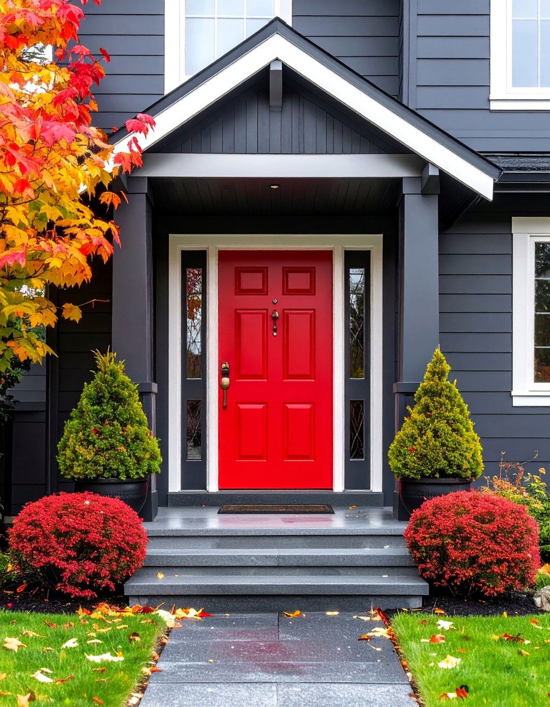 Dark Graphite with Bold Accent Door - 25 Gray Exterior House Paint Ideas