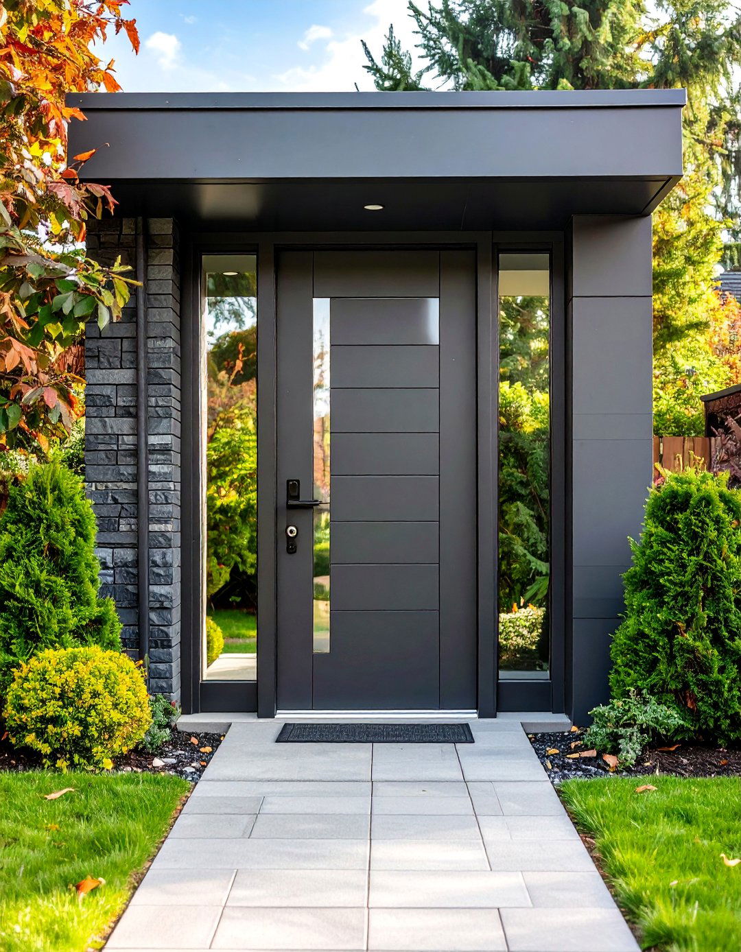 Dark Gray Door with Vertical Glass Strips - 25 Dark Gray Front Door Ideas