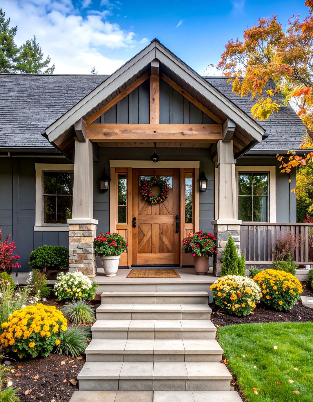 Dark Gray Farmhouse Door with Rustic Wood Accents - 25 Dark Gray Front Door Ideas